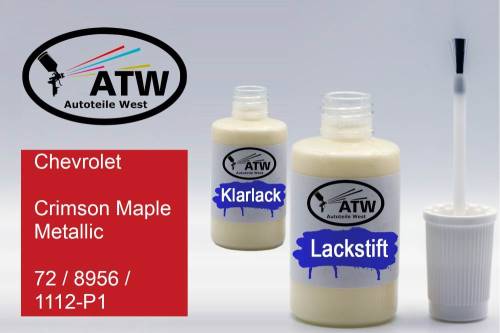 Chevrolet, Crimson Maple Metallic, 72 / 8956 / 1112-P1: 20ml Lackstift + 20ml Klarlack - Set, von ATW Autoteile West.